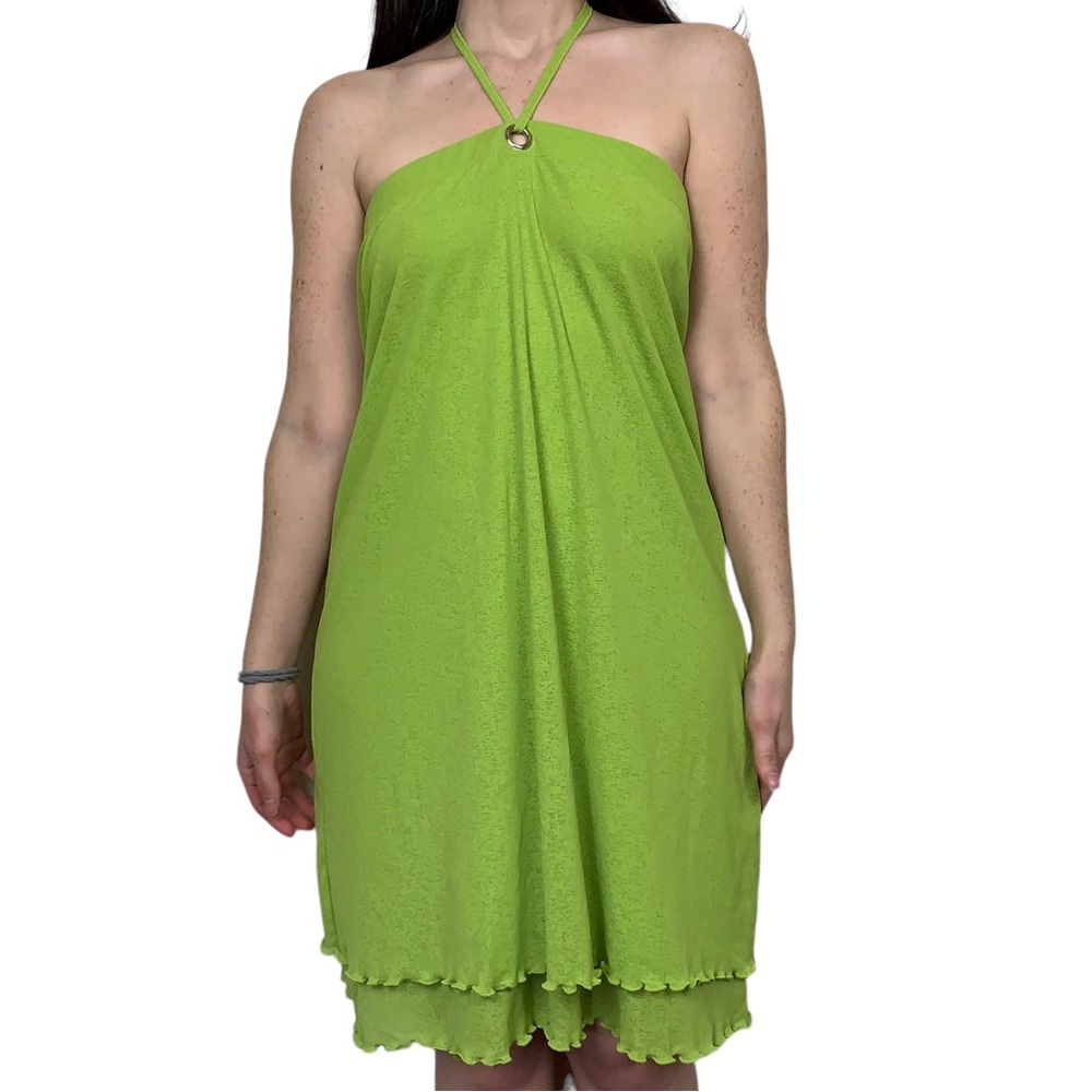 Rapz Y2K green lettuce hem halter dress size medium 2000s boho witchy